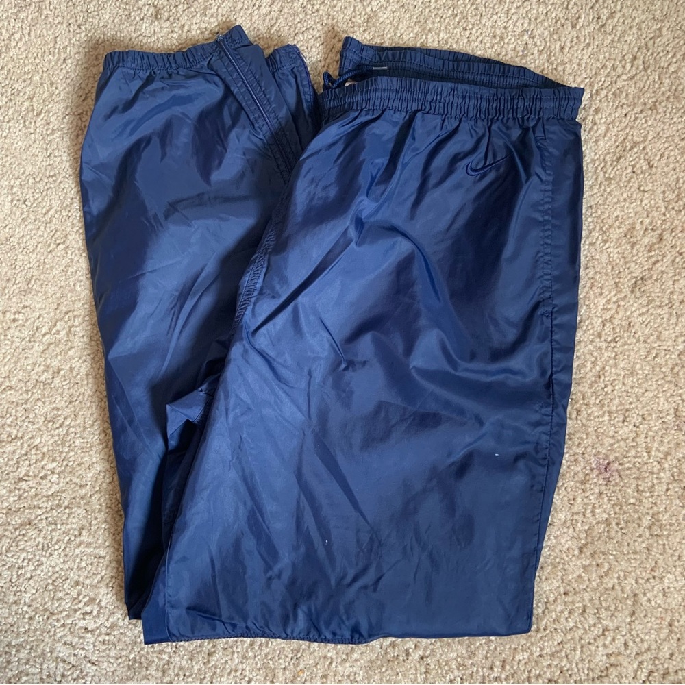 Vintage Nike Men 2XL Windbreaker Pants 90s Navy Blue Nylon Ankle Zip Athletic